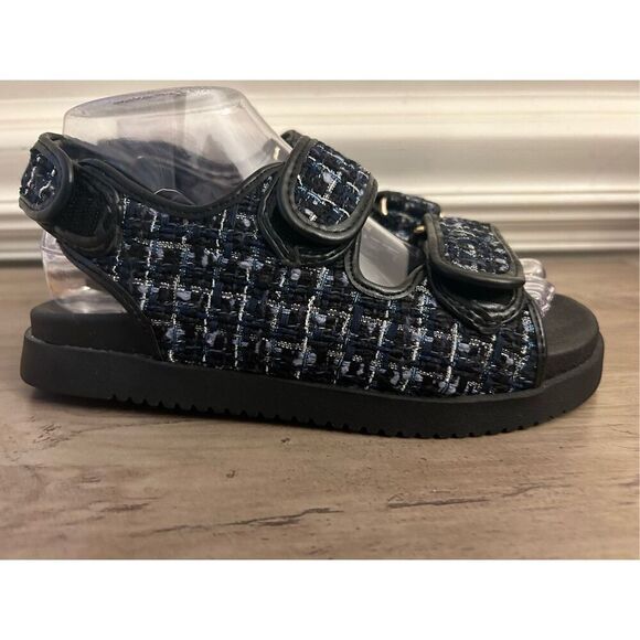 Aqua Womens Navy Plaid Padded Margo Round Toe Platform Slingback Sandals 6M new - Picture 3 of 10